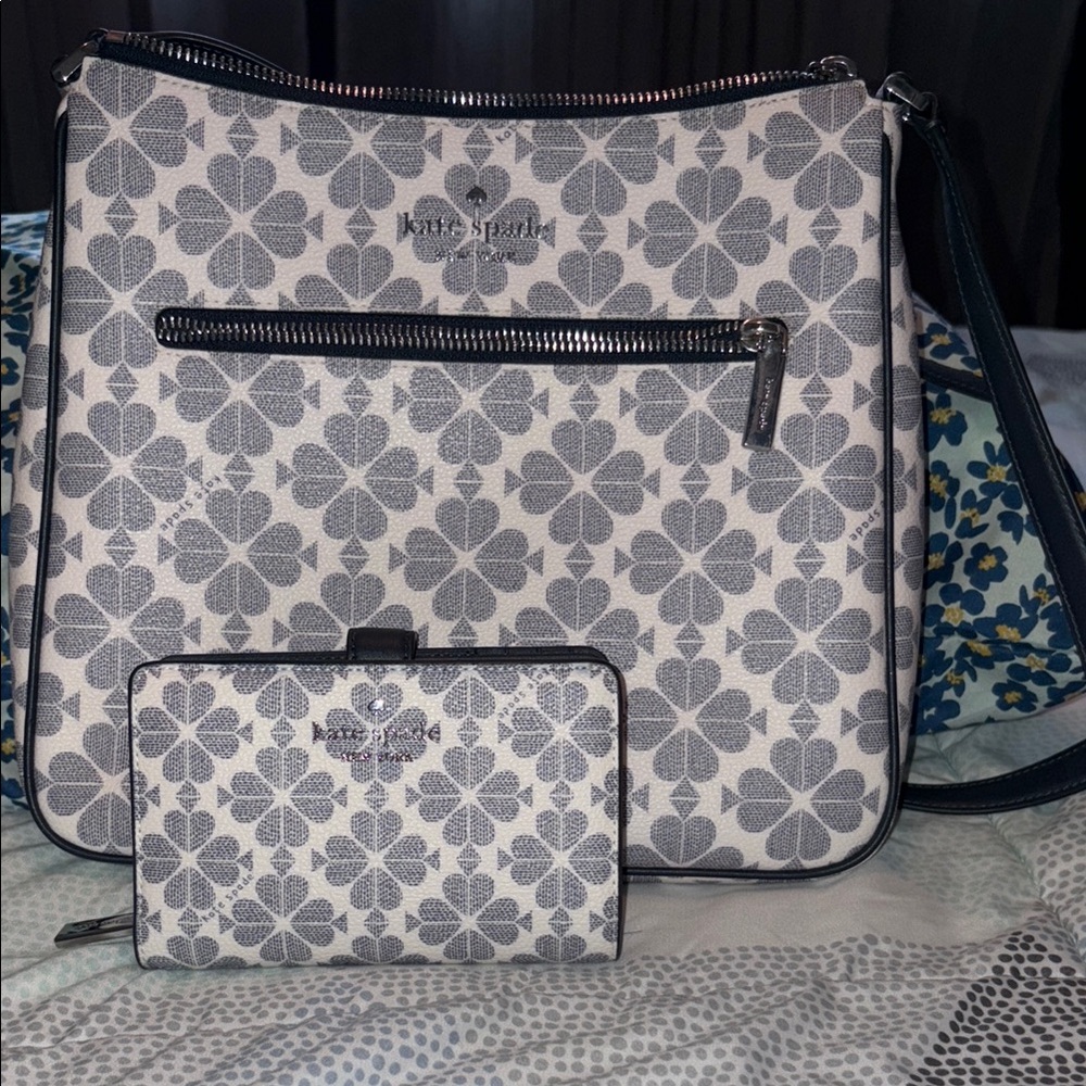 Kate Spade blue and Cream Floral Crossbody Bag and wallet- never used